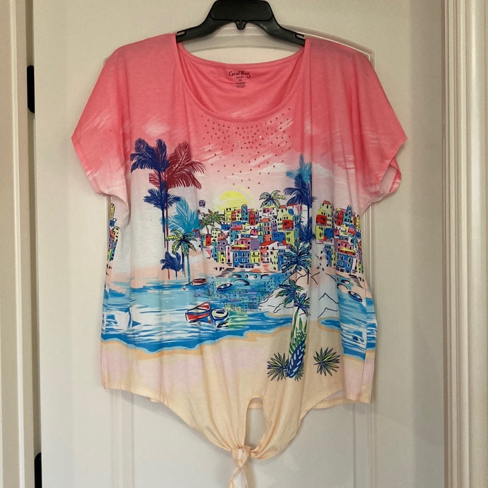 Coral Bay Pink Tie Front Graphic Tee